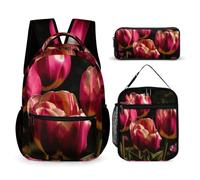 DFEPPJHG Beautiful Flowers 3 Pcs Backpack Set Travel Bag Laptop Backpack with Lunch Bag Pencil Bag Casual Daypack, Beautiful Flowers, One Size, Travel Backpacks