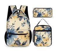 DFEPPJHG Blue And Yellow Flowers 3 Pcs Backpack Set Travel Bag Laptop Backpack with Lunch Bag Pencil Bag Casual Daypack, Blue and Yellow Flowers, One Size, Travel Backpacks