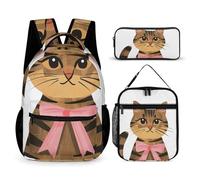DFEPPJHG Cat with Ribbon 3 Pcs Backpack Set Travel Bag Laptop Backpack with Lunch Bag Pencil Bag Casual Daypack, Cat With Ribbon, One Size, Travel Backpacks