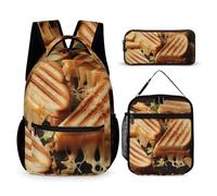 DFEPPJHG Cheese Sandwiches 3 Pcs Backpack Set Travel Bag Laptop Backpack with Lunch Bag Pencil Bag Casual Daypack, Cheese Sandwiches, One Size, Travel Backpacks