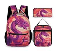 DFEPPJHG Chinese Dragon Pattern 3 Pcs Backpack Set Travel Bag Laptop Backpack with Lunch Bag Pencil Bag Casual Daypack, Chinese Dragon Pattern, One Size, Travel Backpacks