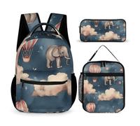 DFEPPJHG Elephant And Balloon 3 Pcs Backpack Set Travel Bag Laptop Backpack with Lunch Bag Pencil Bag Casual Daypack, Elephant and Balloon, One Size, Travel Backpacks