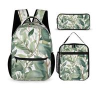 DFEPPJHG Eucalyptus Leaves 3 Pcs Backpack Set Travel Bag Laptop Backpack with Lunch Bag Pencil Bag Casual Daypack, Eucalyptus Leaves, One Size, Travel Backpacks