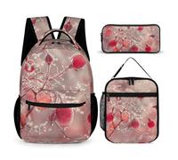 DFEPPJHG Frozen Rose Hips 3 Pcs Backpack Set Travel Bag Laptop Backpack with Lunch Bag Pencil Bag Casual Daypack, Frozen Rose Hips, One Size, Travel Backpacks
