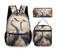 DFEPPJHG Gray And Beige 3 Pcs Backpack Set Travel Bag Laptop Backpack with Lunch Bag Pencil Bag Casual Daypack, Gray and Beige, One Size, Travel Backpacks