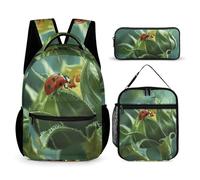 DFEPPJHG Ladybug And Flower 3 Pcs Backpack Set Travel Bag Laptop Backpack with Lunch Bag Pencil Bag Casual Daypack, Ladybug and Flower, One Size, Travel Backpacks