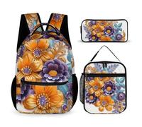 DFEPPJHG Leaves And Flowers 3 Pcs Backpack Set Travel Bag Laptop Backpack with Lunch Bag Pencil Bag Casual Daypack, Leaves and Flowers, One Size, Travel Backpacks