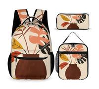 DFEPPJHG Leaves in Vase 3 Pcs Backpack Set Travel Bag Laptop Backpack with Lunch Bag Pencil Bag Casual Daypack, Leaves in Vase, One Size, Travel Backpacks