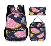 DFEPPJHG Lemon And Orange Slices 3 Pcs Backpack Set Travel Bag Laptop Backpack with Lunch Bag Pencil Bag Casual Daypack, Lemon and Orange Slices, One Size, Travel Backpacks