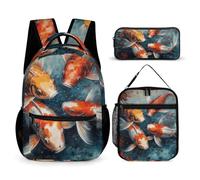 DFEPPJHG Painting of Fish 3 Pcs Backpack Set Travel Bag Laptop Backpack with Lunch Bag Pencil Bag Casual Daypack, Painting of Fish, One Size, Travel Backpacks