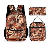 DFEPPJHG Red And Brown Pattern 3 Pcs Backpack Set Travel Bag Laptop Backpack with Lunch Bag Pencil Bag Casual Daypack, Red and Brown Pattern, One Size, Travel Backpacks