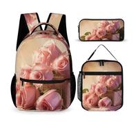 DFEPPJHG Roses on Table 3 Pcs Backpack Set Travel Bag Laptop Backpack with Lunch Bag Pencil Bag Casual Daypack, Roses on Table, One Size, Travel Backpacks