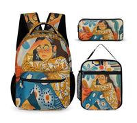 DFEPPJHG Woman in Pajamas 3 Pcs Backpack Set Travel Bag Laptop Backpack with Lunch Bag Pencil Bag Casual Daypack, Woman in Pajamas, One Size, Travel Backpacks