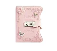 DFGBAPKBL Lockable Diary A5 Retro Password Notebook with Lock Journals Thicken Hand Ledger Handbook Student Notepad Diary Binder Stationery(Pink 2)