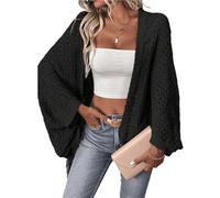 DFGBAPKBL Womens Cardigans Cardigan for Women Solid Color Knit Elegant Front Open Bat Wing Sleeve Loose(Black,M)