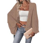 DFGBAPKBL Womens Cardigans Cardigan for Women Solid Color Knit Elegant Front Open Bat Wing Sleeve Loose(Brown,M)