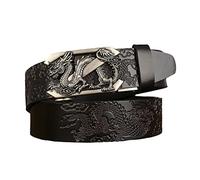 DFGGE Genuine Leather Belts for Men And Women With Engraved Automatic Dragon 3D Belt Buckle Leather Ratchet For Cowboys and Cowgirls Best Gifts For Him,Black,125cm/waist:42"~44"