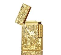 DFGHJK Carving dragon retro style lighter, cigar lighter, matte spray gas stone lighter, butane metal relief bright sound Suitable for cigarette cigar collection men's gift (Color : Gold)