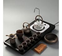 DFGHNBVC 3In 1 Kung Fu Tea Set, One-Click Smart Water Outlet,Black Stone Disk,Tea Set Tray,Home Decoration, Best Gift For Friend,C