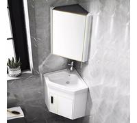DFGHNBVC 43Cm Corner Bathroom Vanity Set With Ceramic Sink Mirror Cabinet Space-Saving Wall Sink Cabinet With Faucet Drain Ideal For Small Bathrooms Bianco Finish