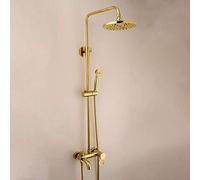 DFGHNBVC All Copper Gold European Bathroom Shower Set Handheld Shower System Is Pressurized Lifting Rod Circular Top Spray Shower Faucet 3 Functional Band Delicate