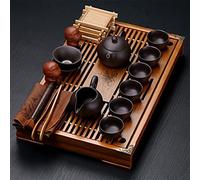 DFGHNBVC Ceramic Kung Fu Tea Set, Home Tea Cup Simple Office Solid Wood Small Tea Tray Drawer Tea Table Set,Tea Set Tray With 1 Tea Tray,6 Tea Cups
