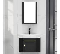 DFGHNBVC Corner Bathroom Vanity Set With Ceramic Sink Mirror Cabinet Wall Mounted Corner Vanity Cabinet For Small Spaces Modern Design,C-38Cm/15In