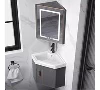 DFGHNBVC Corner Bathroom Vanity With Ceramic Sink And Smart Mirror, Intelligent Defogging, Space-Saving Wall Mounted Cabinet Combo,Grey-38Cm