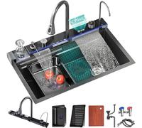 DFGHNBVC Digital Display Kitchen Sink With Waterfall Design - Features Cup Washer, Soap Dispenser, Led Display, And Table Control For Modern Homes,A-80 * 46 * 22Cm