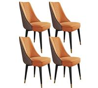 DFGHNBVC Dining Chairs Dining Chairs Set Of 4 Kitchen Chairs With Super Fiber Leather Seat Back Modern Mid Century Side Chairs With Metal Legs,Orange+Brown-One Size