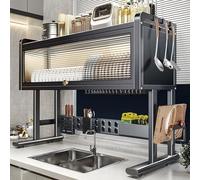 DFGHNBVC Dish Drain Rack With Hanging Basket Cutlery Dish Drain Rack,Over The Sink Dish Drying Rack With Large Capacity And Stable Suction Cups Space Saving Nizer For Kitchen Cabinets,Svart-105Cm/40