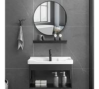 DFGHNBVC Freestanding Bathroom Vanity Set With Sink, Mirror, And Open Shelf - Includes Hot And Cold Water Taps And Drain, Perfect For Modern Bathrooms,Round Mirror-51X36Cm