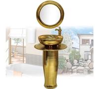 DFGHNBVC Freestanding Pedestal Sink With Faucet Drain Set - Perfect For Hotel Bathroom Vanity Installations Elegant Design Space-Saving Durable Ceramic Construction,2368 With Mirror