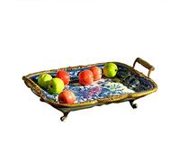 DFGHNBVC Fruit Basket Rectangular Fruit Plate Retro Ceramic Fruit Bowl Living Room Dining Room Desktop Decor Double Ear Handle Fruit Dish Candy Bowl Decorative Fruit Bowl