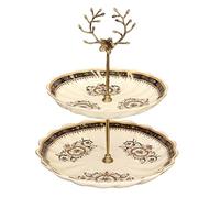 DFGHNBVC Fruit Basket Retro Fruit Plate, 2-Tier Ceramic Dessert Cake Display Stand, Dried Fruit Storage Tray, Snacks Candy Holder,