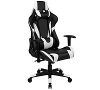 DFGHNBVC Gaming Ergonomic Racing Style Recliner With Black And White Massage Lumbar Support, Office Arm For Computer Pu E-Sports Gamer S With Retractable Footrest
