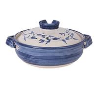 DFGHNBVC Japanese Ceramic Casserole, Round Binaural Hot Pot With Lid, Earthenware Clay Pot Stock Pot For Stew Soup Rice Cooker, 0.8L