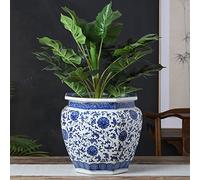 DFGHNBVC Jingdezhen Ceramic Flower Pot Calligraphy And Painting Cylinder Scroll Calligraphy And Painting Storage Blue And White Porcelain Antique Octagonal Chinoiserie Ornament Tree Pot,B-with holes
