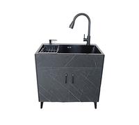 DFGHNBVC Kitchen Sink,One-Piece Sink With Cabinets,Freestanding Commercial Kitchen Sink With Pull Out Faucet,Professional 201 Stainless Steel Sink Black.99,4185 Black 60X45X78Cm