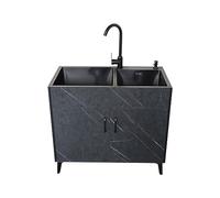 DFGHNBVC Kitchen Sink,One-Piece Sink With Cabinets,Freestanding Commercial Kitchen Sink With Pull Out Faucet,Professional 201 Stainless Steel Sink Black.99,4185 Black 78X43X78Cm