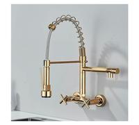 DFGHNBVC Matte Black Pull Down Kitchen Faucet Wall Mounted Dual Swivel Spout Hot Cold Water Mixer Gold Accents Stylish And Functional Sink Tap For Modern Kitchens,6806 Gold Polish