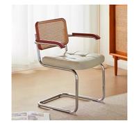 DFGHNBVC Mid Century Modern Rattan Dining Chairs With Armrests - Handwoven Cane Back Pu Leather Cafe & Hotel Leisure Chairs For Stylish Home Decor,White-47X62X82Cm