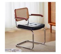 DFGHNBVC Mid Century Modern Rattan Dining Chairs With Armrests - Handwoven Cane Back Pu Leather Upholstery For Kitchen Cafe & Hotel - Stylish White Leisure Chairs,Black-47X62X82Cm