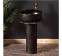 DFGHNBVC Modern 82Cm Tall Ceramic Bathroom Sink Set With Faucet Popup Drain Scratch Stain Resistant Stylish Cement Gray Perfect For Contemporary Bathrooms Home Decor,3741 Coffee 3 Piece Set