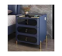 DFGHNBVC Modern Bedside Table With Wireless Charging Usb Ports And Locking Drawer 3 Drawer Nightstand Cabinet For Bedroom Orange Wood End Table，Blue-45Cm/17.7In
