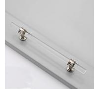 DFGHNBVC Modern Entry Door Handle Dresser Drawer Pulls and Knobs for Bedroom, Acrylic Clear Crystal Cabinet Door Handle Pulls, Kitchen Cabinet T Bar Knobs Handles,Silver-19.2Cm Length|12.8Cm Hole