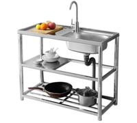DFGHNBVC One-Piece Stainless Steel Sink, Freestanding Sink With Platform, With Stand, With Faucet, Multi-Tier Shelves, Practical Sink For Outdoor Garden, Indoor Kitchen,2533 Right Basin 110 * 45Cm