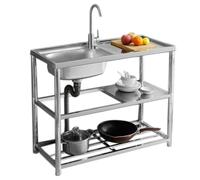 DFGHNBVC One-Piece Stainless Steel Sink, Freestanding Sink With Platform, With Stand, With Faucet, Multi-Tier Shelves, Practical Sink For Outdoor Garden, Indoor Kitchen,2533 Left Basin 120 * 45Cm