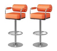 DFGHNBVC Set Of 2 Adjustable Swivel Bar Stools With Backrest & Footrest, Faux Leather Kitchen Counter Chairs, Modern Green Design With Gold Feet For Dining Island,Beige Silver Feet,Orange-Silver Feet
