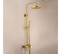 DFGHNBVC Shower Set All Copper Gold European Bathroom Shower Set Handheld Shower System Is Pressurized Lifting Rod Circular Top Spray Shower Faucet 3 Functional Band Beautiful Practical